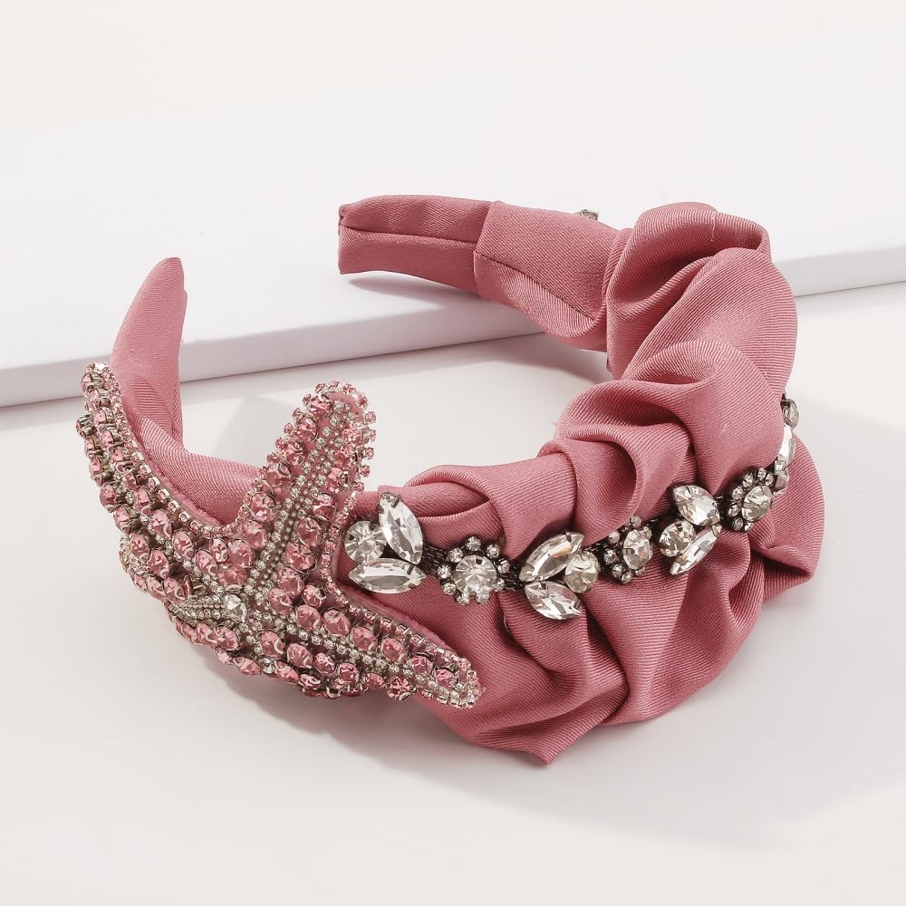 Women's Headband Hair Accessories Satin With Glass Rhinestone Hairband Girls Fashion Headdress red