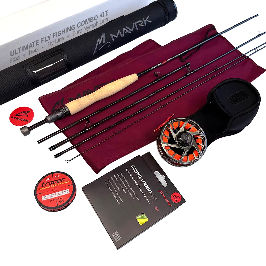 Mavrk USA Dual I Fly Fishing Combo Kit - 9'/10'2" Convertible Rod, Smoke Reel, Commander WF-5 Floating Line & Tracer 37 Euro Nymph Line - Ultimate Trout Setup for All Techniques