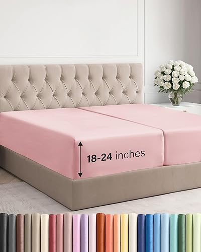 Miniatura 114 de Sábana bajera extra profunda tamaño Queen – Sábana bajera individual de lujo para hotel solamente – Se adapta fácilmente a colchones de 18 a 24