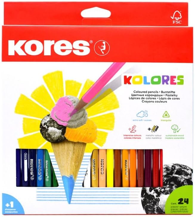 Kores Kolores Coloured Pencils, Triangular (Box of 24 Assorted Colours)