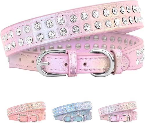 Beirui Collar de perro con diamantes de imitación brillantes para perros pequeños y medianos y gatos, bonito collar de piel sintética con cristales