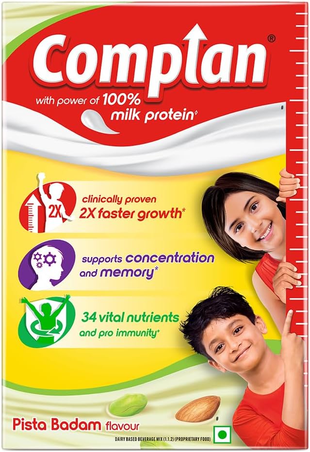 Complan Nutrition Drink Powder for Children, Pista Badam Flavour, 500 g Carton | Nutrition drink for kids with protein & 34 vital nutrients