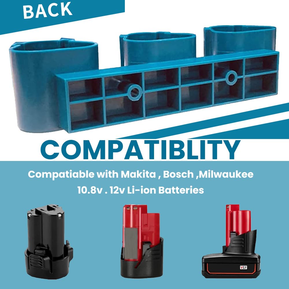 2 Supporti Parete Per Batterie Makita/Bosch/Milwaukee 12V - Portabatterie Da Muro Con Viti - Foto 7