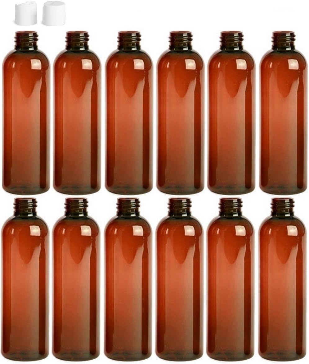 Hunky Dory 6pcs 200ml Empty Amber Plastic Bottles Refillable Travel Size Cosmetic Containers Leak Proof Squeeze Bottles with White Flip Cap for Toiletries,Shampoo, Beauty Use-picture-46