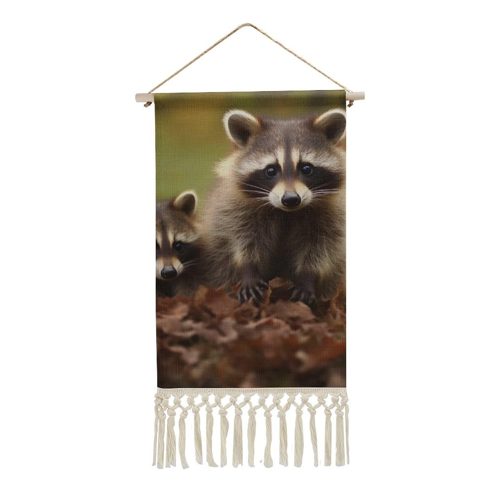 BTCOWZRV Cotton And Linen Hanging Poster with Tassels, Raccoon Wall Hanging Tapestry Vintage Wall Art Painting Modern Artwork Decoration for Home Decor Ready to Hang 10x19.6 in