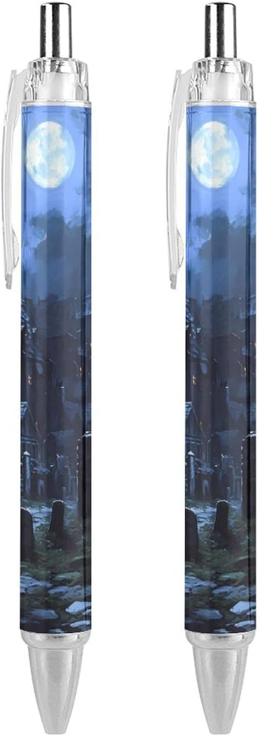 Gothic Architecture Church Cemetery Funny Ballpoint Pens 0.5mm Retractable Ball Point Pen Smooth Writing 2 PCS