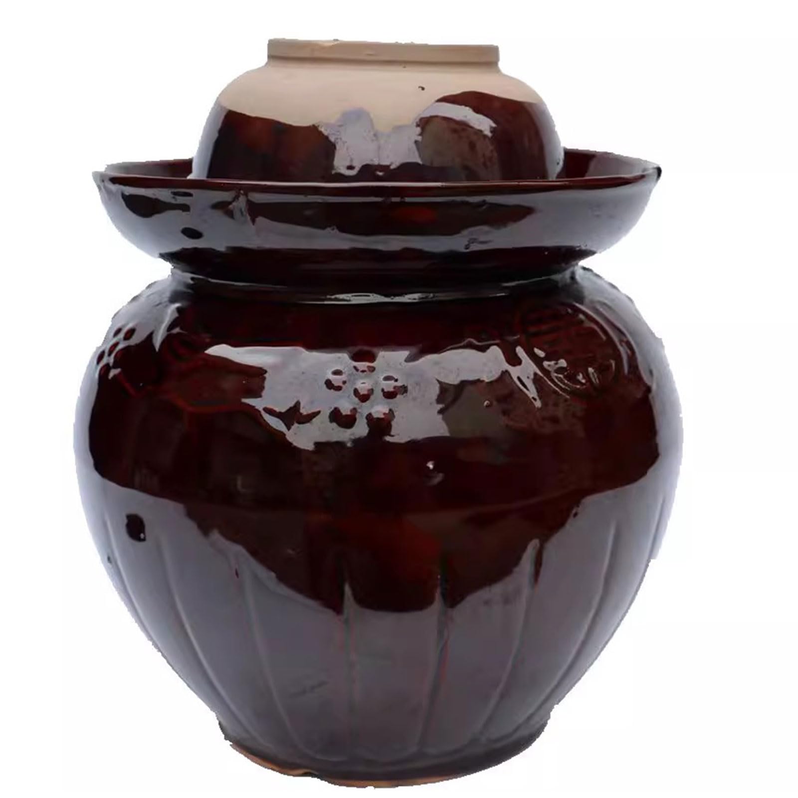 Garnek fermentacyjny z pokrywką z uszczelką wodną - Tradycyjny chiński ceramiczny garnek do kiszenia kapusty - Kamionkowy fermentator do sosu kimchi, warzenia kombuchy,3.5L