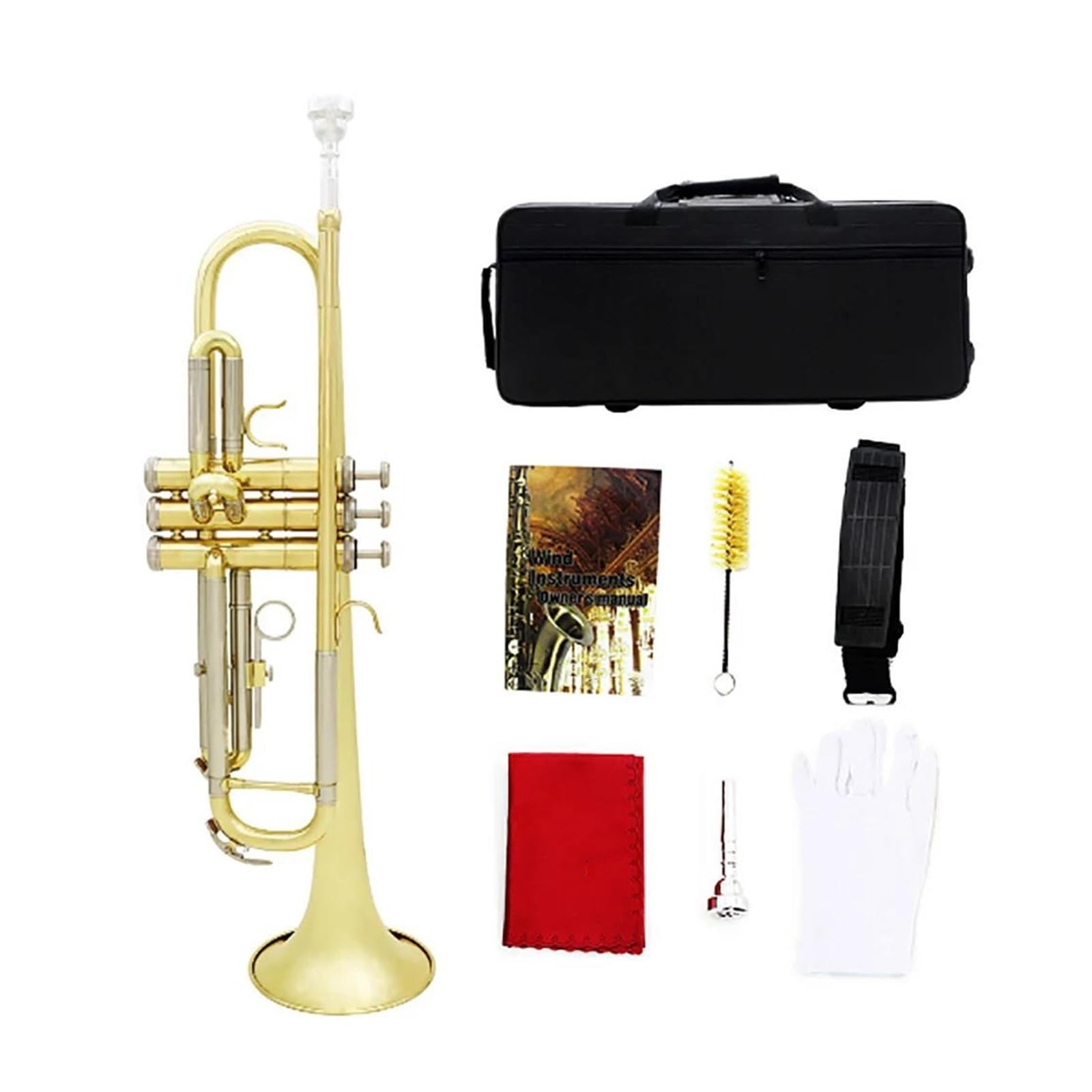 trąbka instrument Profesjonalna Trąbka Muzyczna Bb B Płaski Materiał Mosiężny Instrument Dęty Trompeta Z Akcesoriami Do Futerału Na Ustnik (Color : Gold silver)