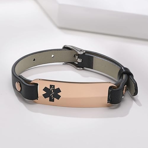 Miniatura 3 de MEALGUET Pulsera de identificación médica para mujer pulsera de alerta médica de acero inoxidable con grabado gratuito