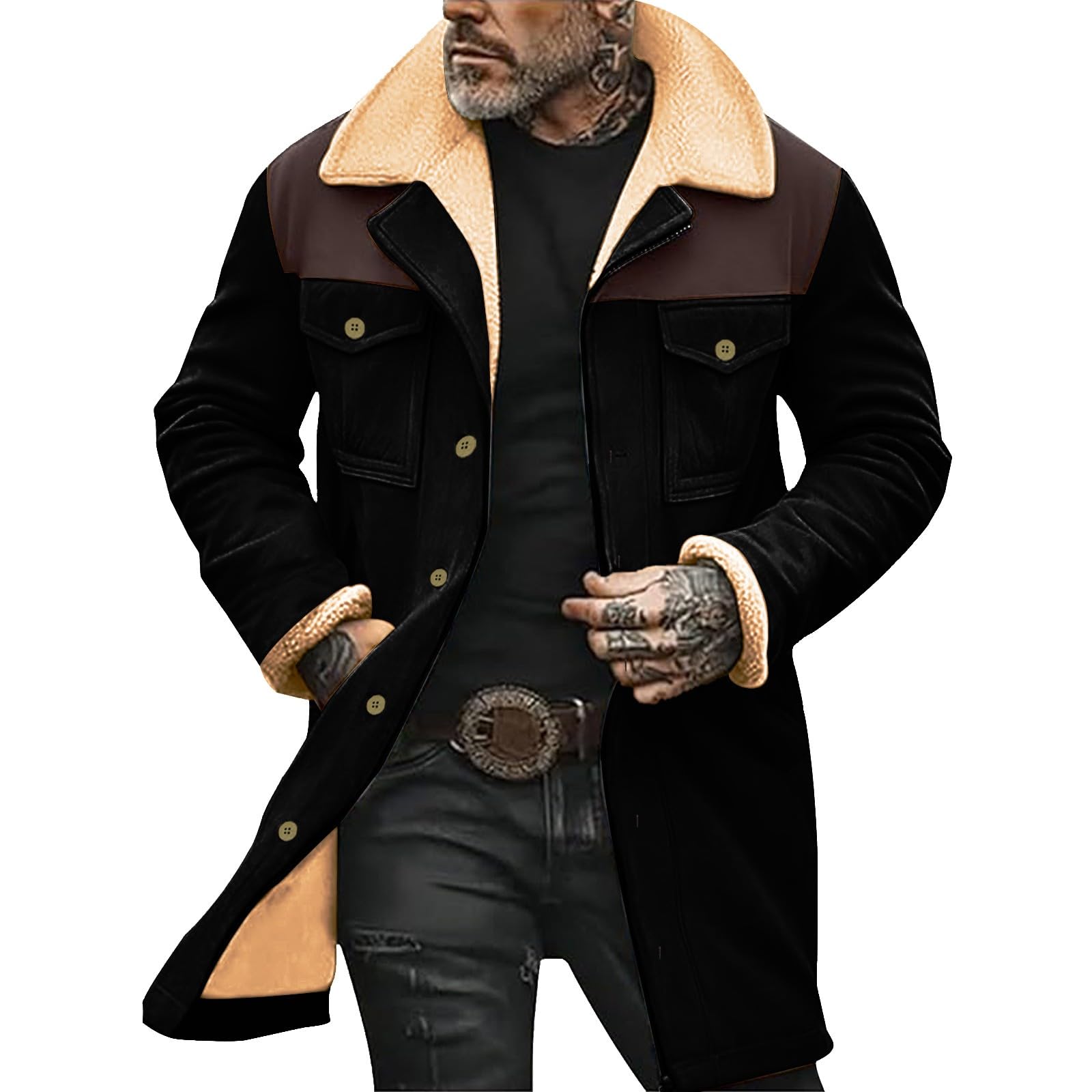 Cardigan da uomo Uk Giacche invernali per uomo Giacca con colletto rialzato con maniche lunghe cappotto caldo ispessito Autunno/Inverno Cardigan lungo abbottonato con tasche Abbigliamento esterno