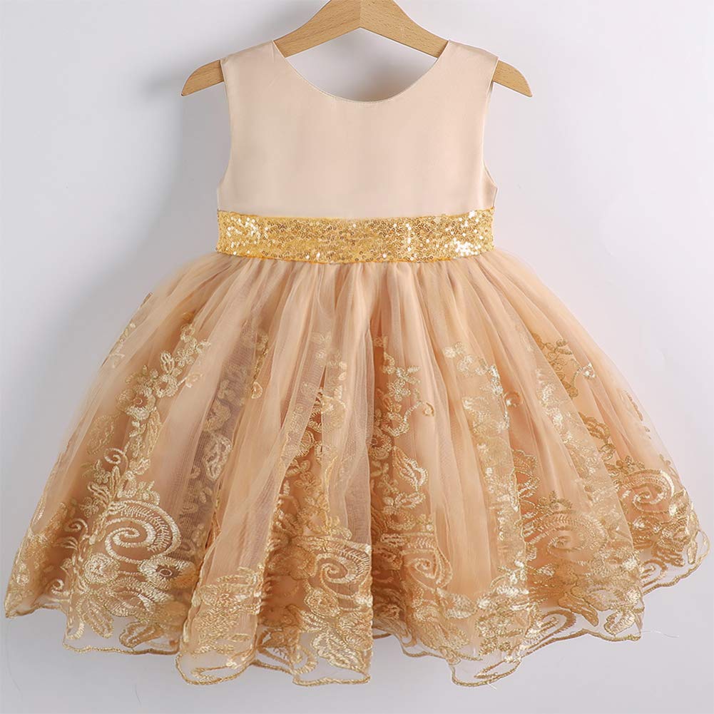 FYMNSI Baby Mädchen Geburtstag Partykleid Taufkleid Rückenfrei Stickerei Ärmellos Abendkleid Formal Festkleid mit Stirnband