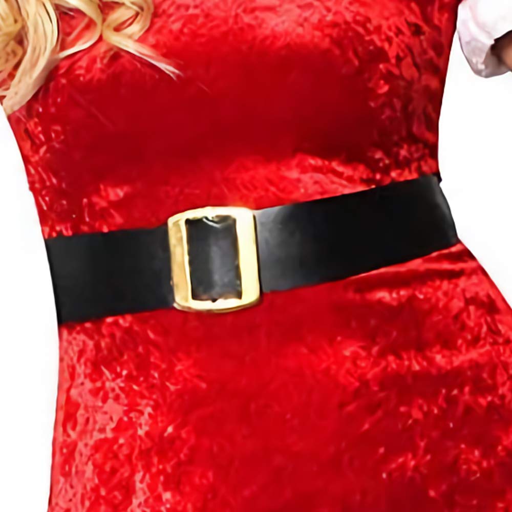 Déguisement de Père Noël pour femme – Robe en velours rouge + jupe filet blanche + longs gants en velours blanc – Tenue de Noël sexy – Taille S