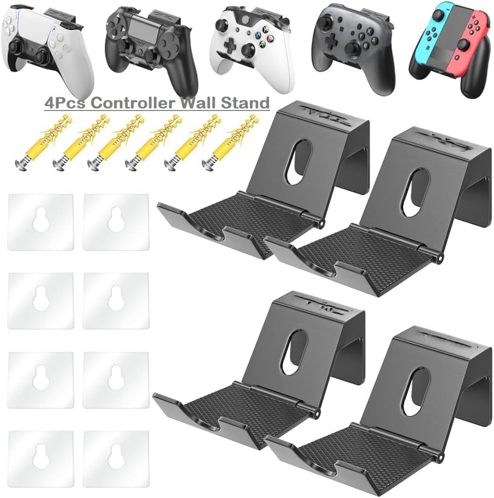 PSS Controller Wall Mount Stand Holder for PS3/PS4/PS5/Xbox 360/Xbox One/S/X/Elite/Series S/Series X Controller, Upgraded Adjustable Wall Mount for Video Game Controller & Headphones- 4Pcs-image-4