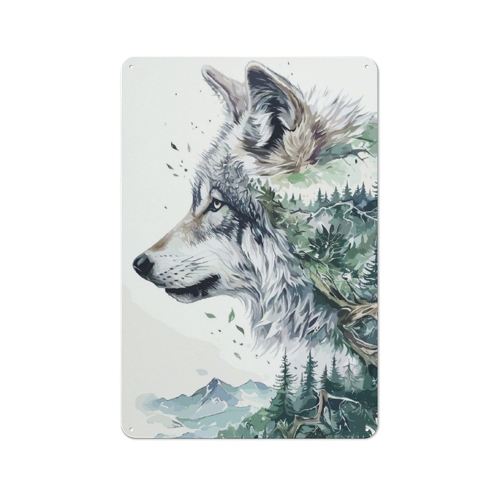 Wolf Nature Retro Metal Wall Decor 30x20cm, Metal Sign for Pub, Home Bar, Shed Or Man Cave, for Relaxed Wall Styling