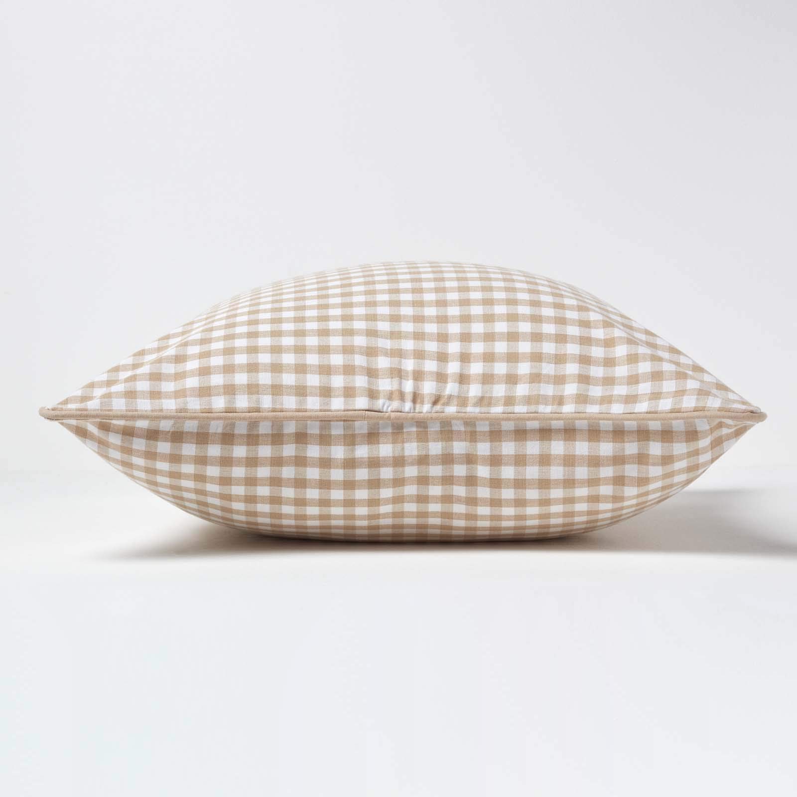 Homescapes Cuscino Quadrato 60x60 Cm In Cotone – Percalle Check Beige/Bianco, Imbottito E Lavabile