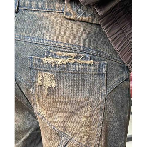 Men's Vintage Ripped Jeans, Hip-hop Workwear Denim Pants, Y2K Jeans, Gothic Straight Tube Loose Wide Leg Pants4