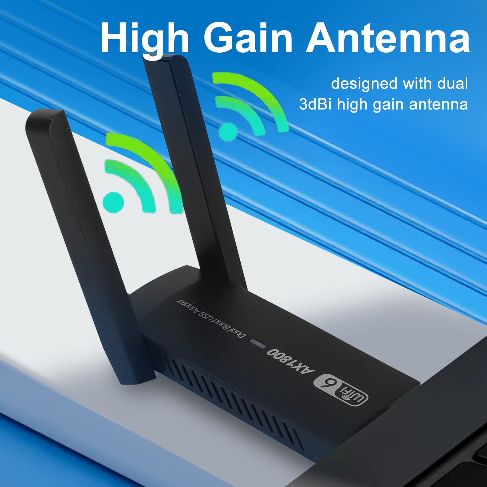 Dongle WiFi 1201 Mbps, Adaptateur USB 3.0 pour PC, Adaptateur Réseau sans Fil AX1800 avec Double Antenne 3 DBi à Gain élevé, 5 GHz, Double Bande 2,4 GHz, pour 7 10 11