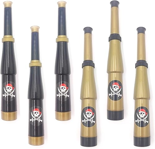 6 telescopios piratas de plástico para niños, telescopios de fiesta temática pirata, accesorios de juguete para suministros de fiesta, mini