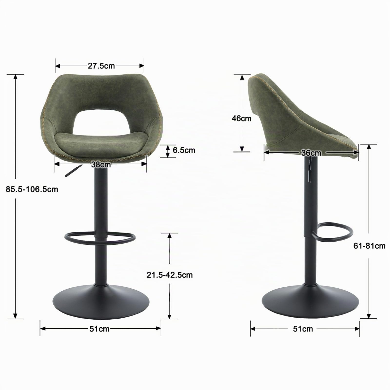 Ya-Home Set di 2 Sgabelli da Bar Sgabelli Alti Cucina in Ecopelle Sgabello Imbottito con Schienale Sedie da Bar Regolabile e Girevole per Cucina Penisola, Verde