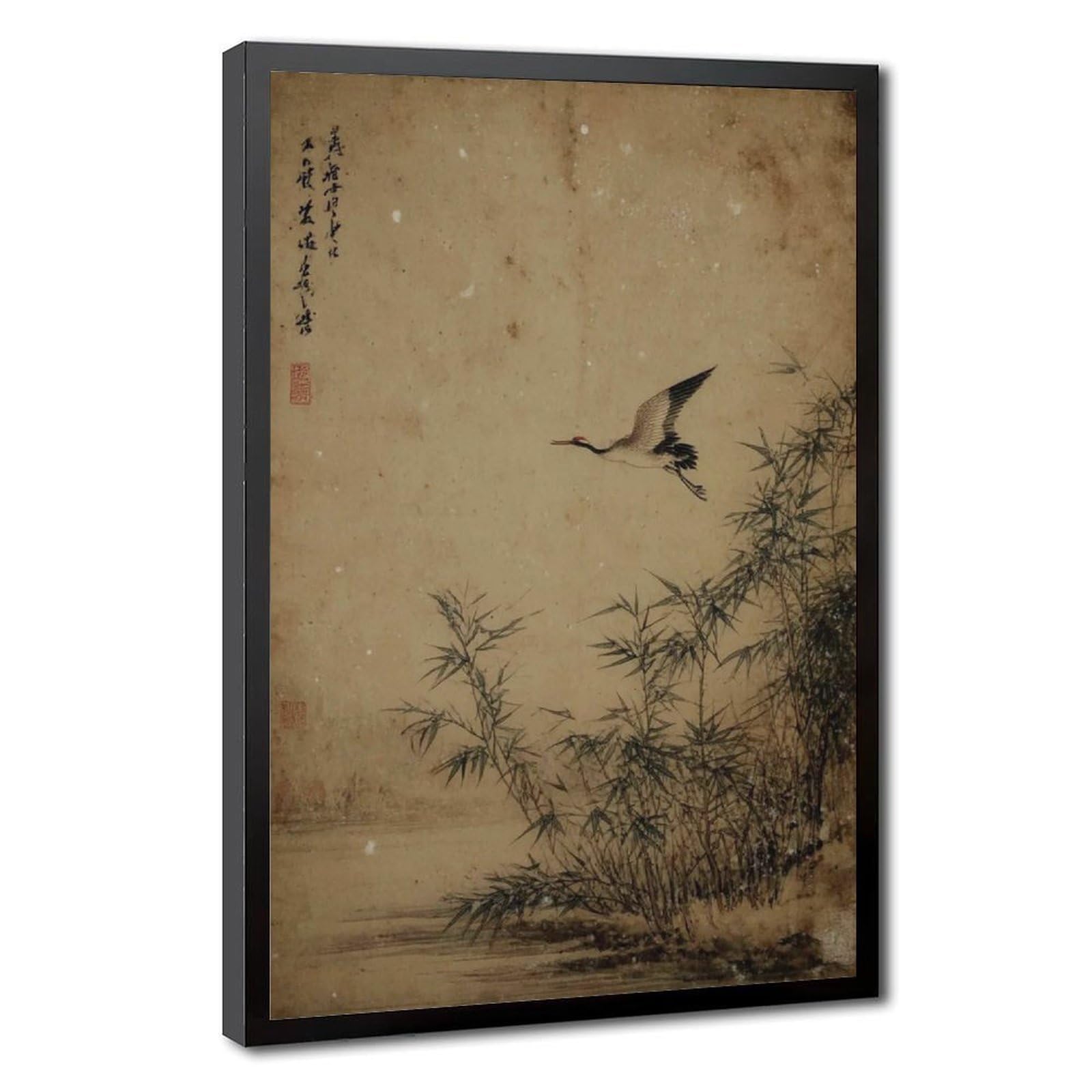 Bareronor Japanese Crane And Bamboo Canvas Poster Bedroom Decor Landscape Office Room Decor Gift 20" L X 30" W
