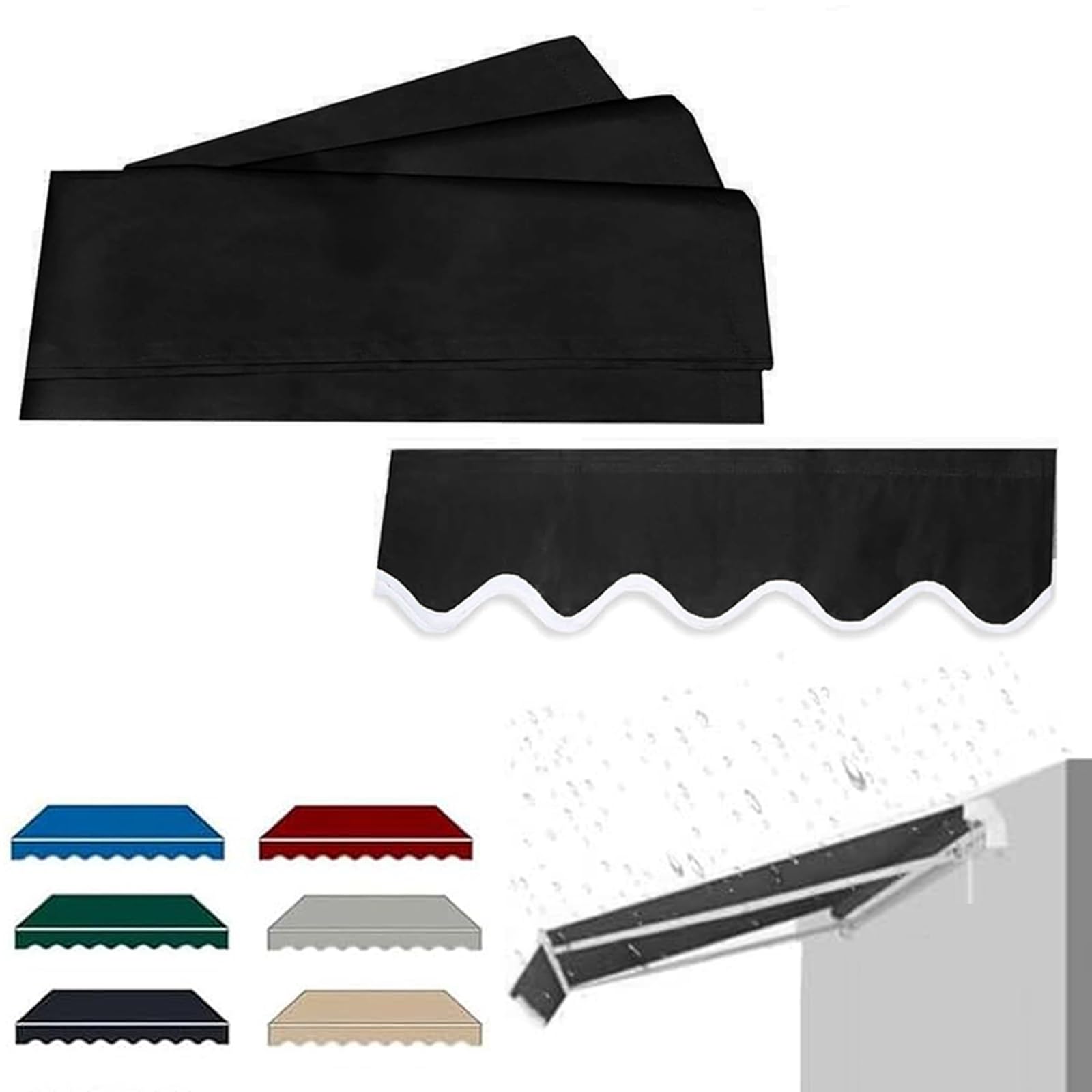 Yuqiwkk Black Manual Retractable Awning Fabric Replacement, Retractable Patio Awnings Replacements Cloth, Sun Shade Shelter Cover Uv Water-Resistant Polyester Cover For Deck, Balcony(,3X2.5m (10X8.2ft))