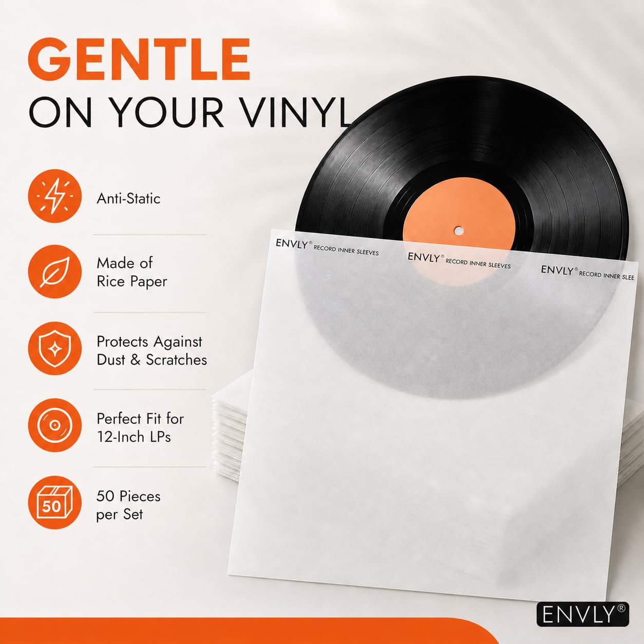 Custodie interne per dischi in vinile (50 pezzi) | carta di riso | antistatica (12")