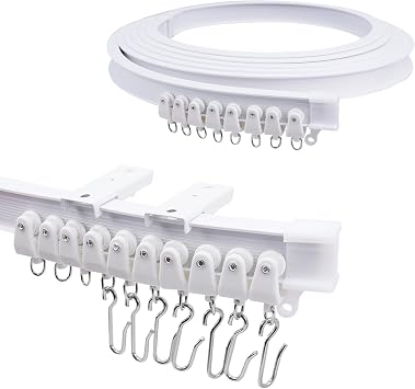 4M/13FT Ceiling Curtain Track Flexible Bendable Curtain Rail Curved Curtain Tracks and Fittings with S Hooks for Bay Window, Room Divider, Oval Shower, Bathroom, RV, Shower Corner, White
