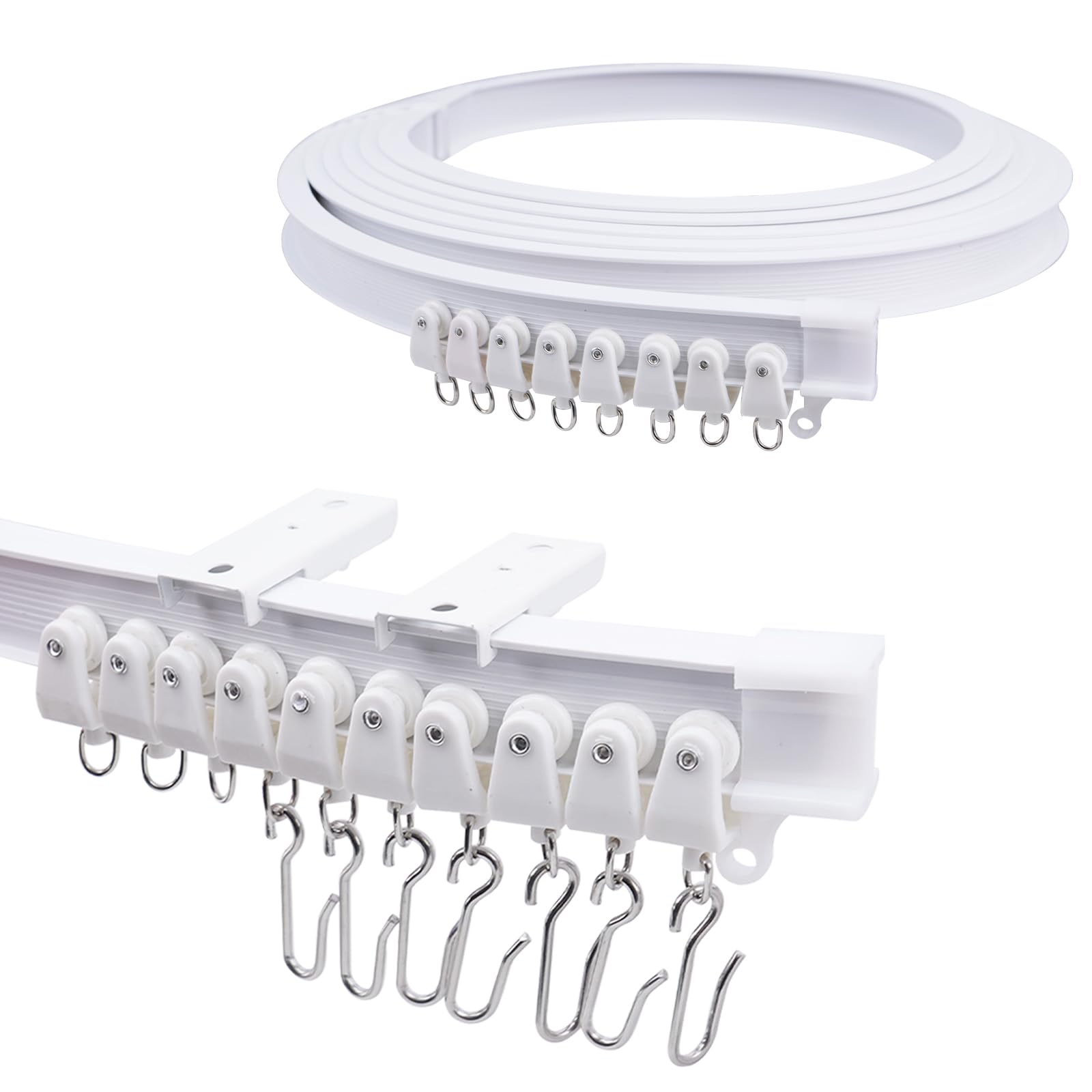 VirtuGro 4M/13FT Ceiling Curtain Track Flexible Bendable Curtain Rail Curved Curtain Tracks and Fittings with S Hooks for Bay Window Room Divider