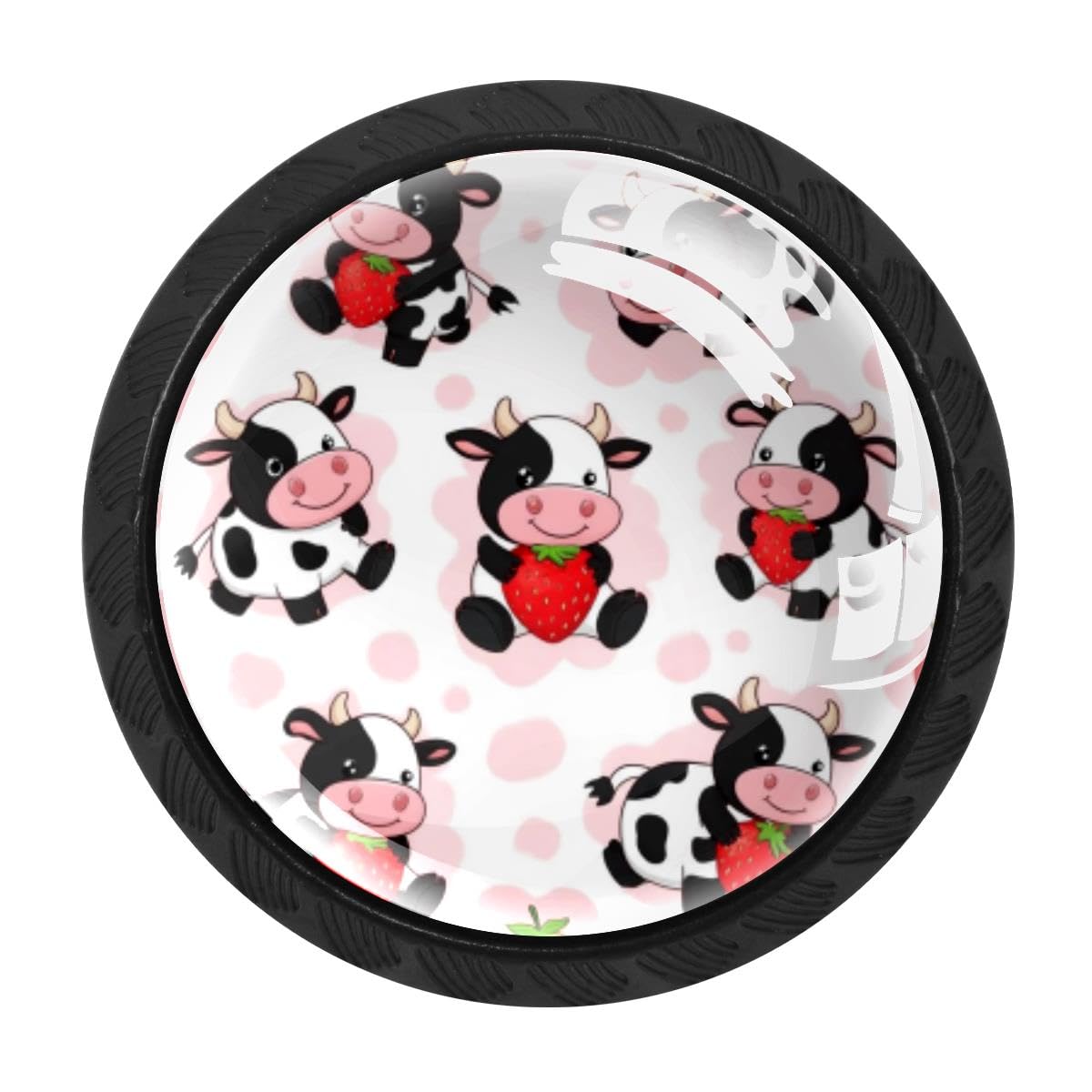 4 PCS Kitchen Cabinet Knobs, Strawberry Cow Drawer Knobs Dresser Handles