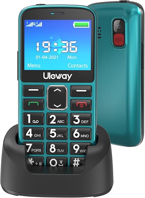 uleway Big Button Mobile Phone for Elderly Easy to Use Basic Cell Phone Dual Sim Free Unlocked Senior Mobile Phone with SOS Emergency Button, Charging Dock, Hearing Aid Compatible (HAC)