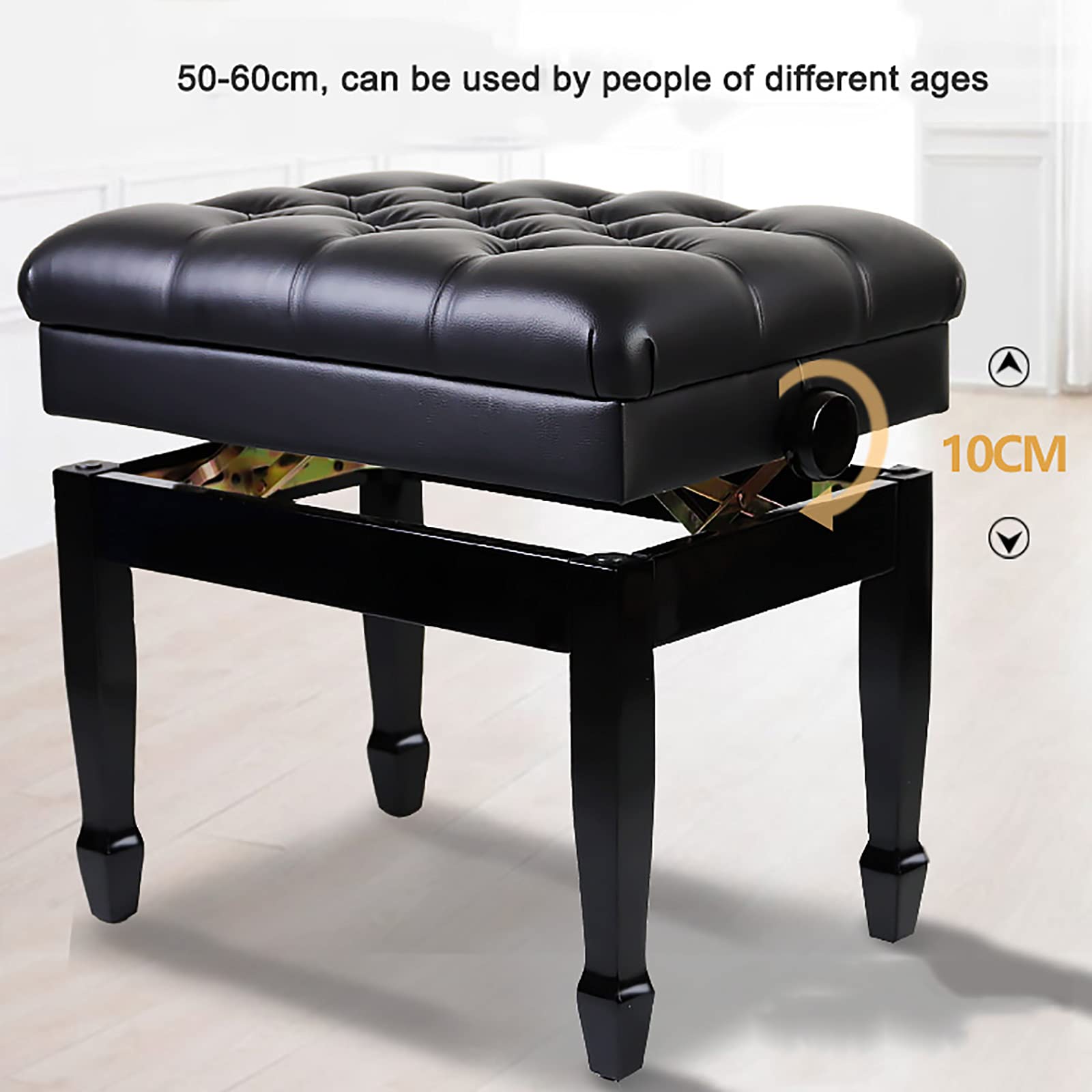 Panca per Pianoforte in Pelle, Panca per Pianoforte Deluxe con Scomparto per La Musica, Sgabello per Pianoforte Regolabile in Altezza, Comodo Cuscino Allargato,Black