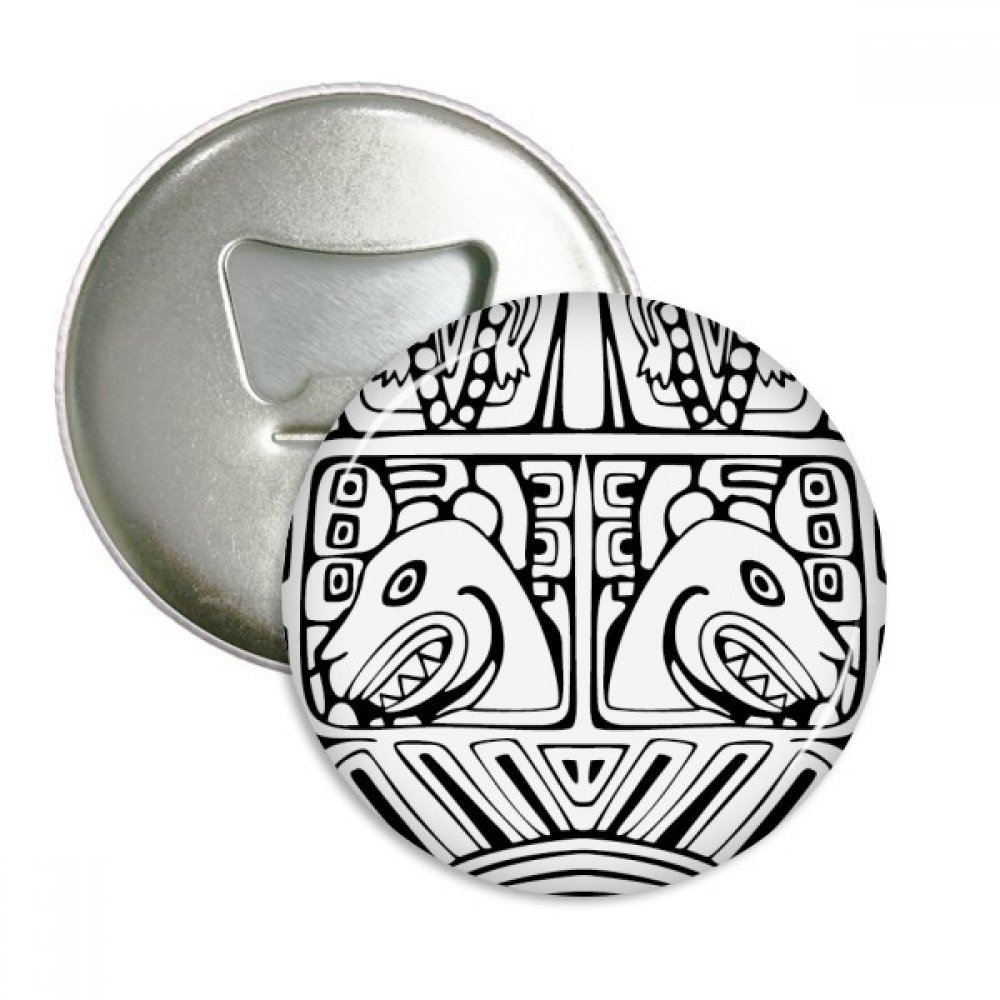 Décapsuleur aimant totem indien abstrait et badge frigo rond, 3 pcs