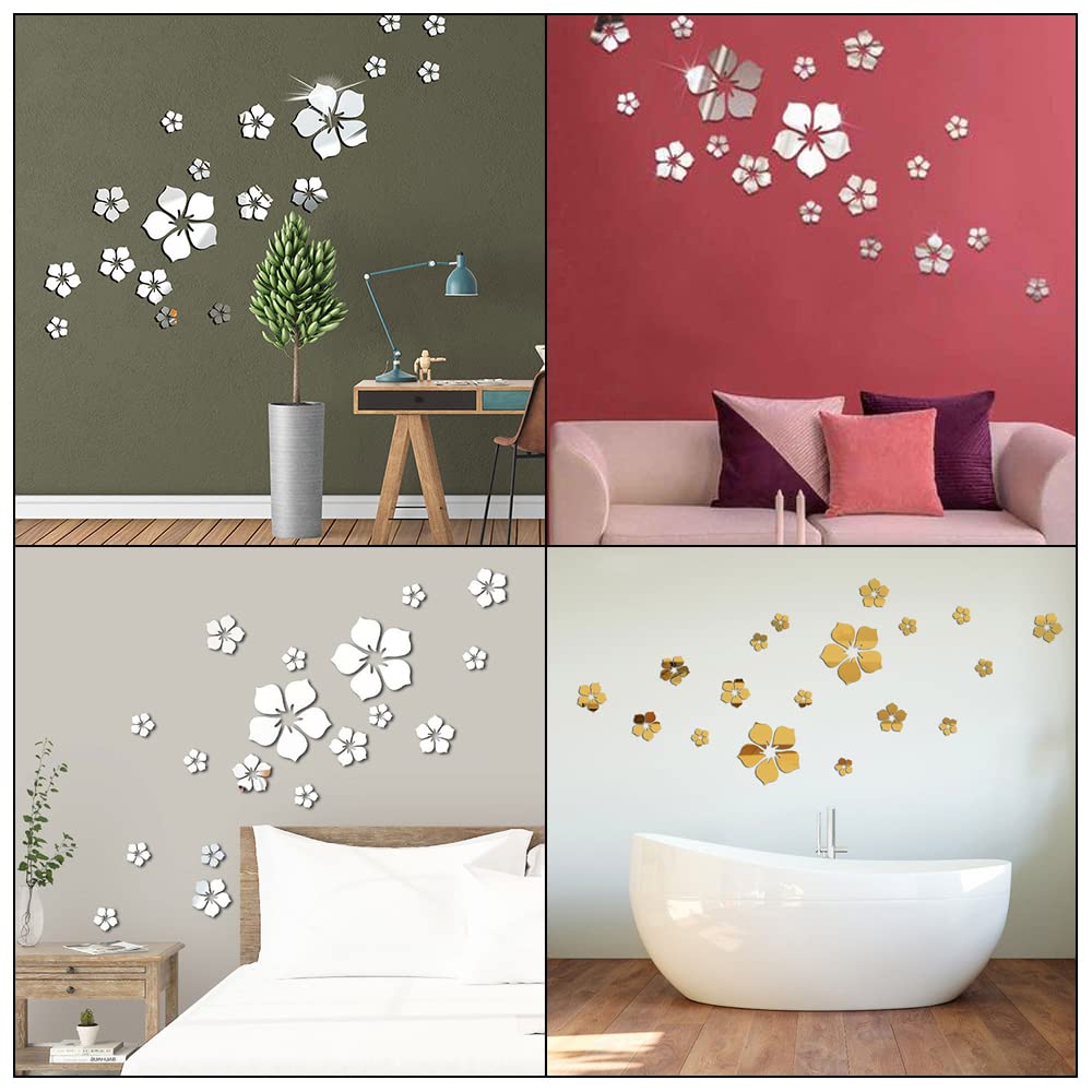 Adesivi Da Parete A Specchio, Motivo Floreale, Rimovibili, 5 Pezzi, Per Fai Da Te, Decorazione 3D In Acrilico A Specchio, Per Casa, Soggiorno, Camera Da Letto, Divano, TV