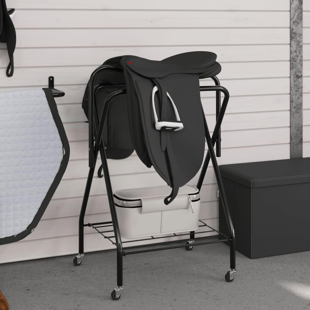 Homgoday Soporte Plegable para Silla de Montar - Estructura de Hierro, Espacio Amplio, Negro, 68x52x96 cm