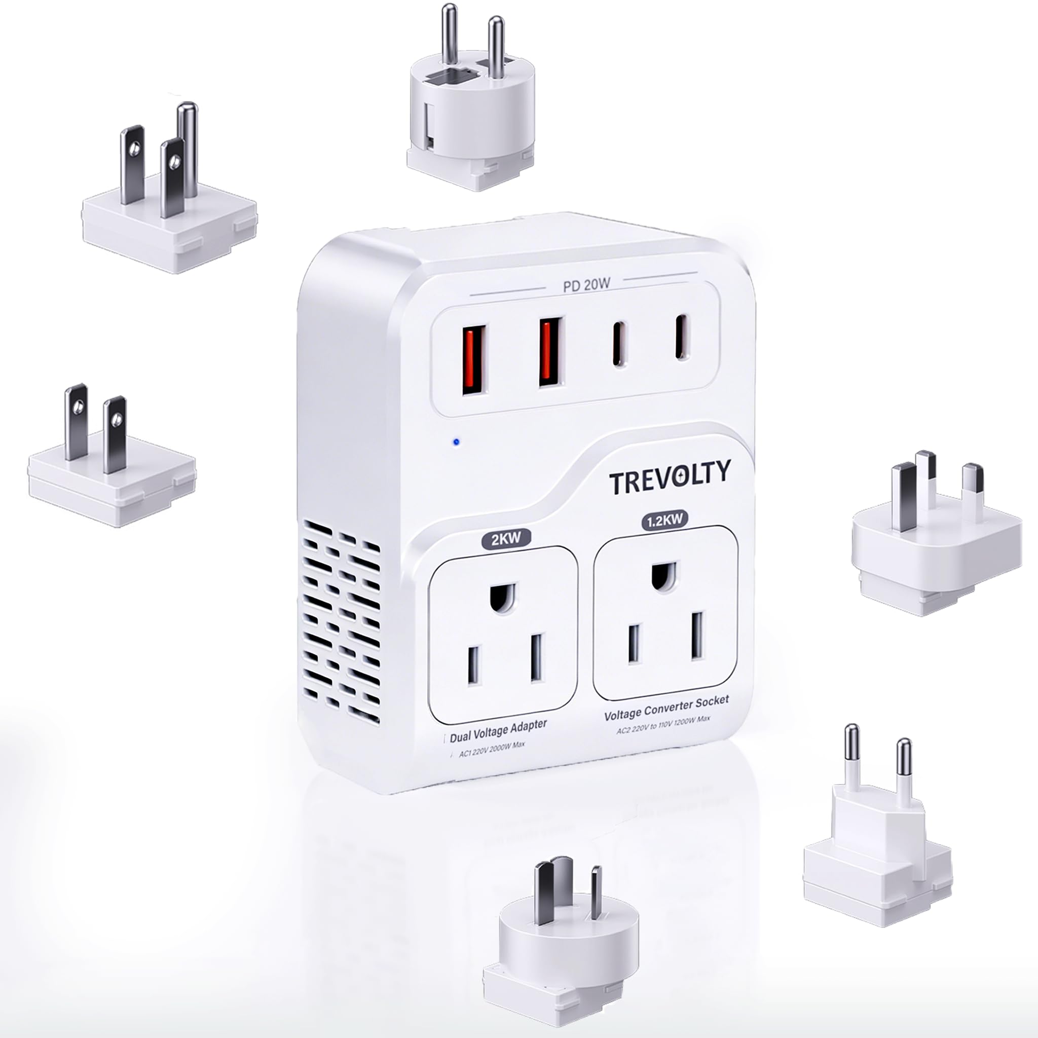 TREVOLTY 2000W Voltage Converter US to Europe for Hair Dryers 7-in-1 220V to 110V Converter for European Travel