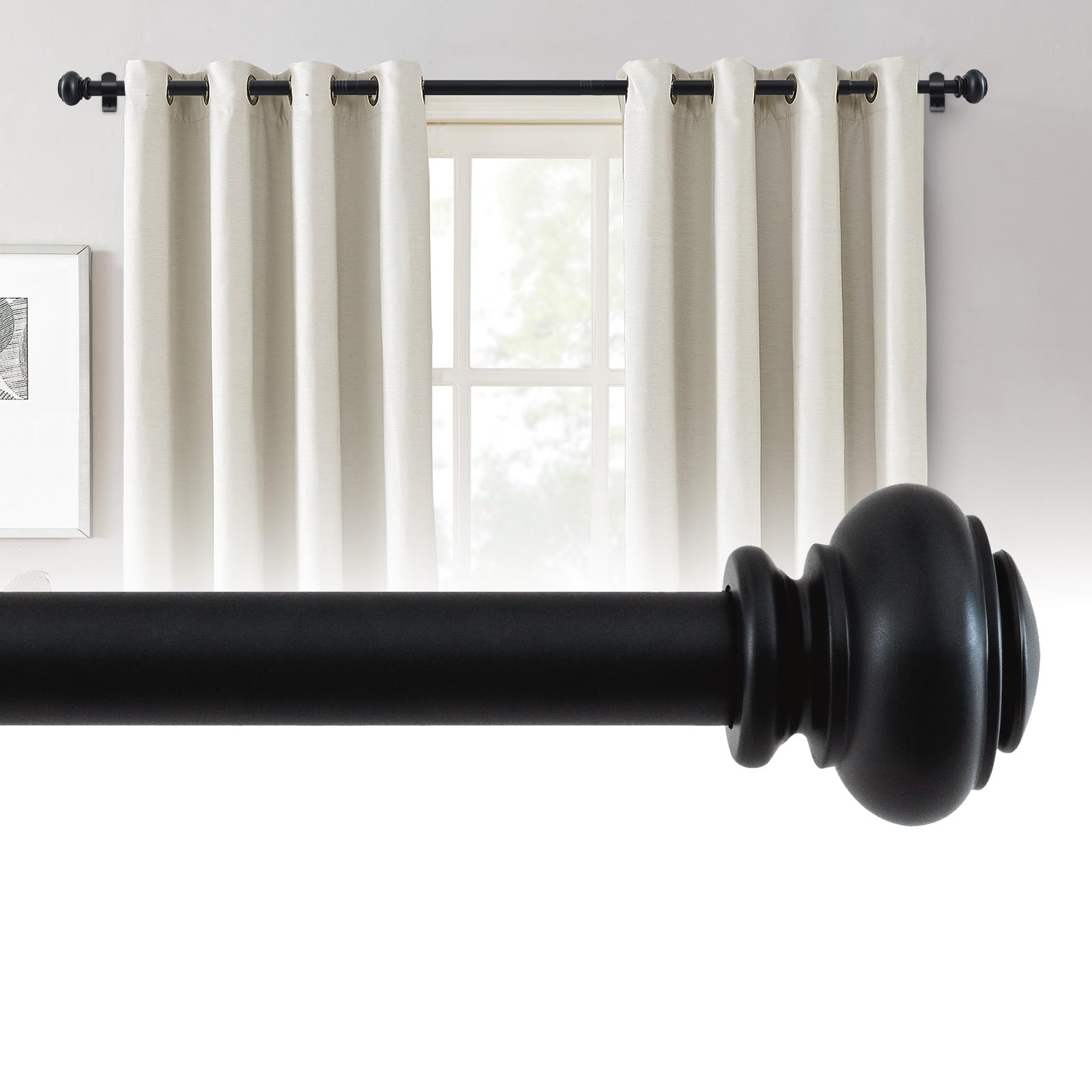 BellaHills Barra de Cortina Negro 76-190 cm, Barra para Cortinas de Hierro Fundido, Ajustable,Soporta Hasta 20kg, Diseño Elegante para Salón y Dormitorio