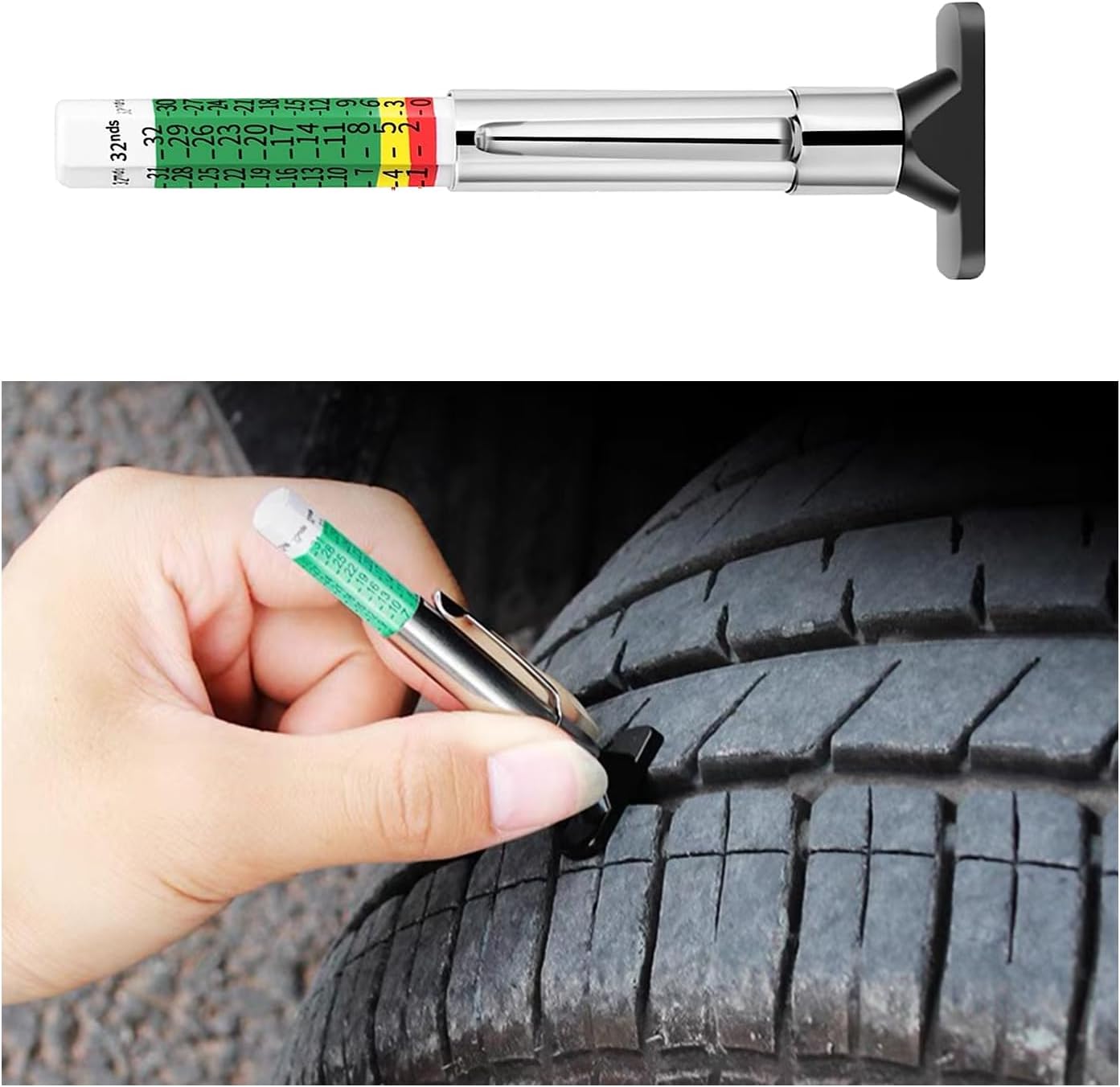 Augeny Car Tire Tread Depth Gauge, 32nds Accurate Smart