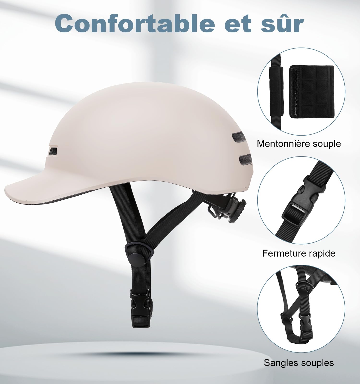 Shinmax Casque Velo Homme Femme Adultes Urbain Casque Vélo avec Visière Léger Casque Velo Route Cyclisme Skate Roller Trottinette Protection de la Sécurité Casque VTT Réglable 57-62 cm