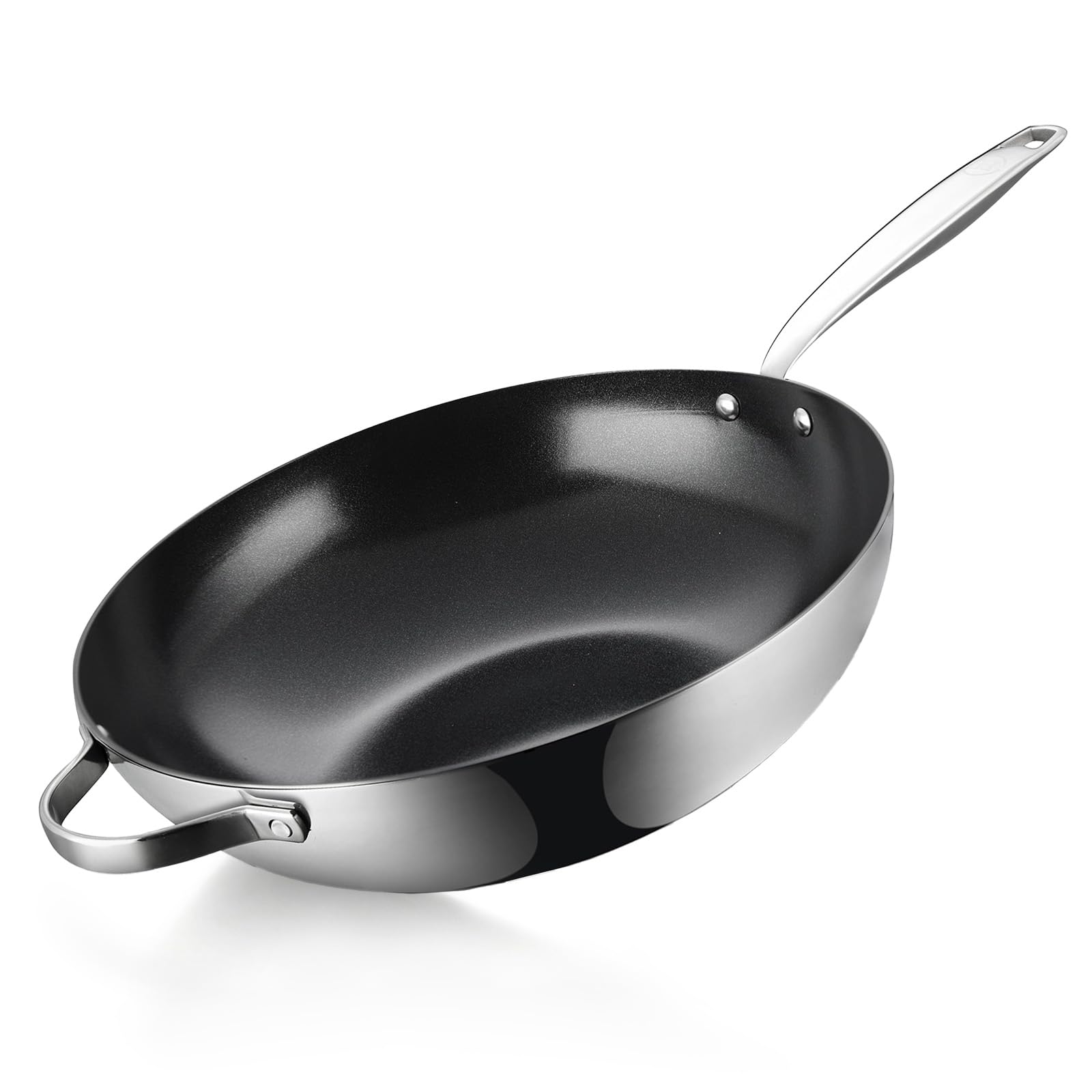 Be Living Sartén wok de acero inoxidable – Ø 32 cm – cerámica – inducción – sin PFAS, antiadherente – sartén – serie Essential