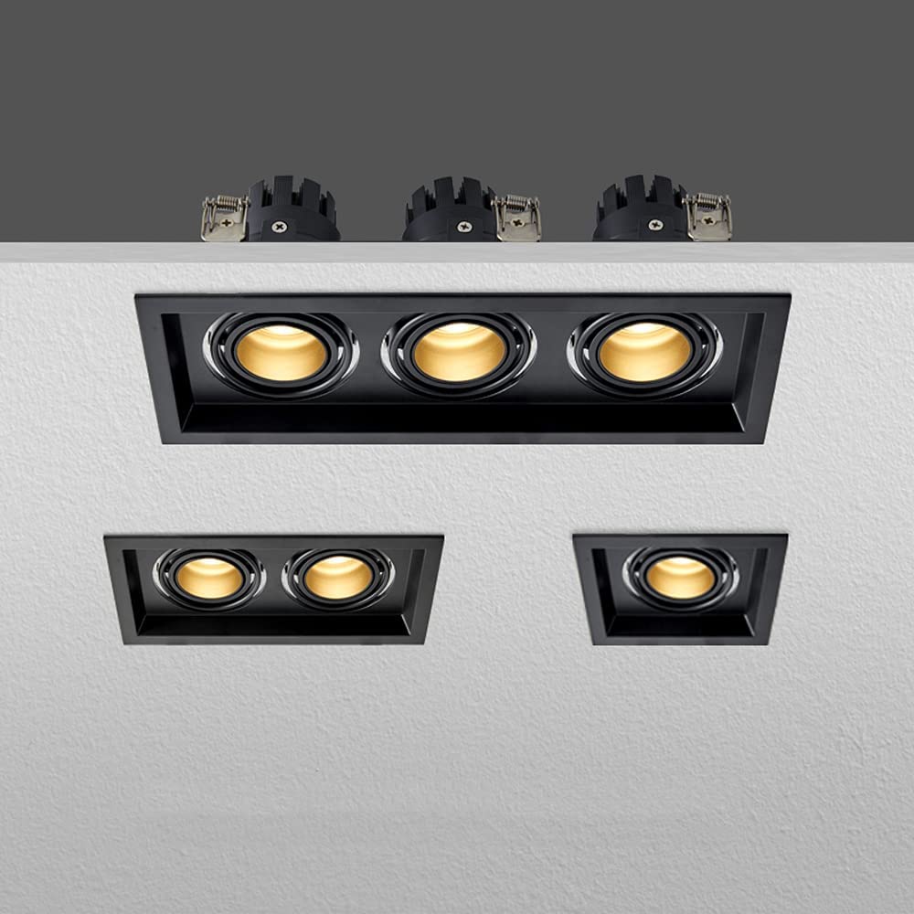 3-głowicowe czarne wpuszczane lampy sufitowe 3 x 5 W 3 x 7 W 3 x 10 W wpuszczane oświetlenie LED z wieloma gimbalami do korytarza, kwadratowa lampa panelowa płaska, 3 x 7 W, 4000 K