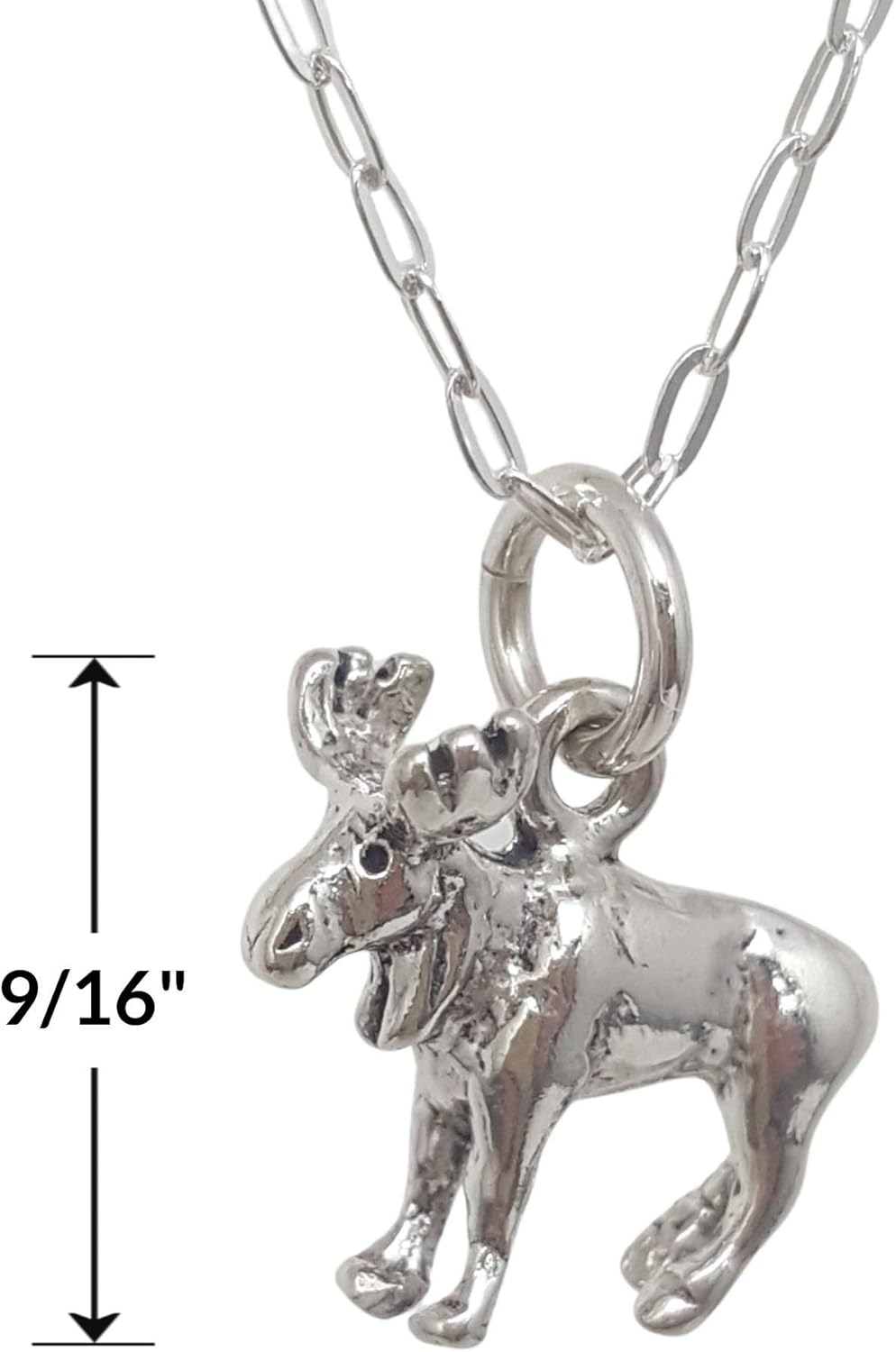 EnCharmed Sterling Silver Tiny Bull Moose or Elk 3D Charm Necklace, 18"
