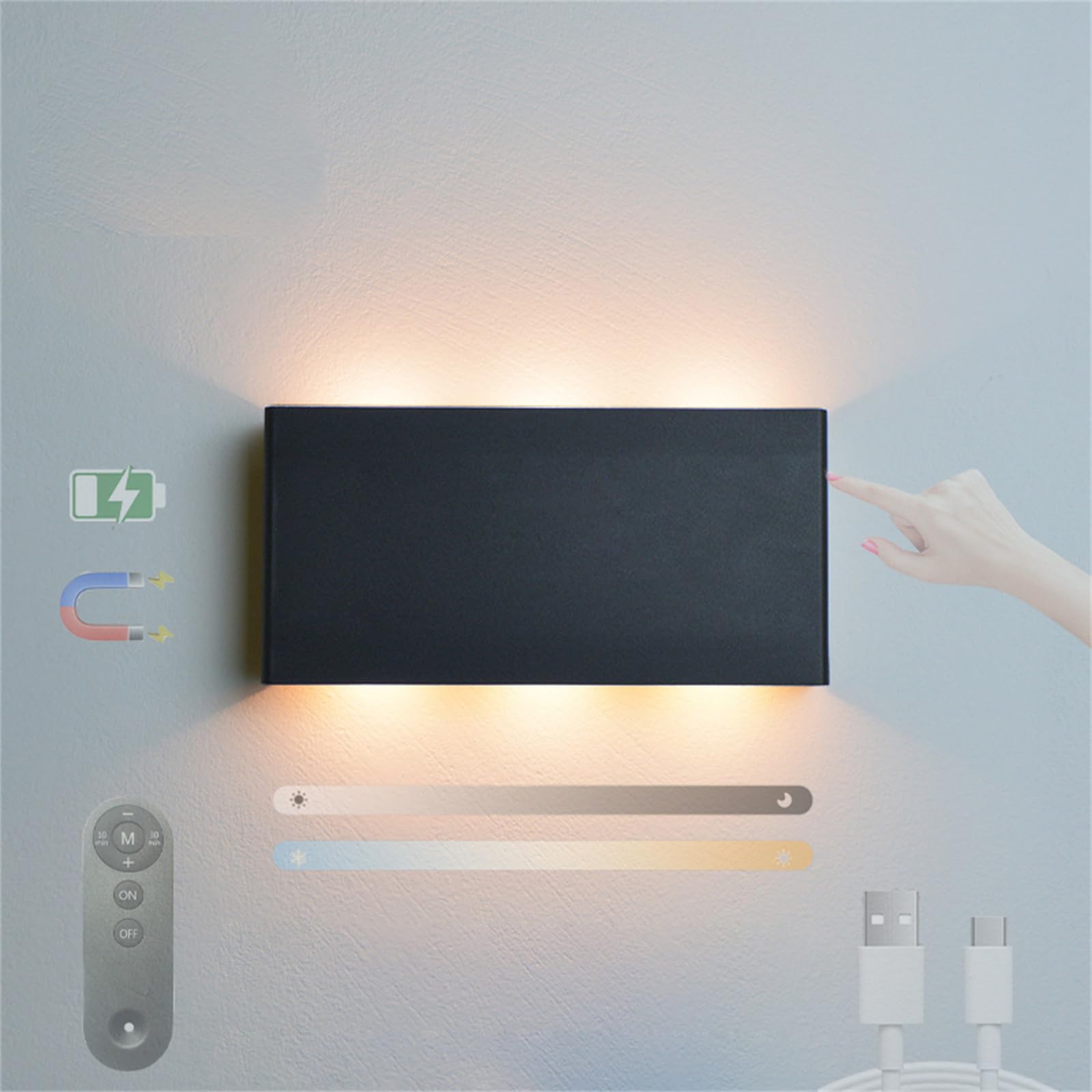 Iluminación de pared para dormitorio táctil y magnética con batería USB integrada 8