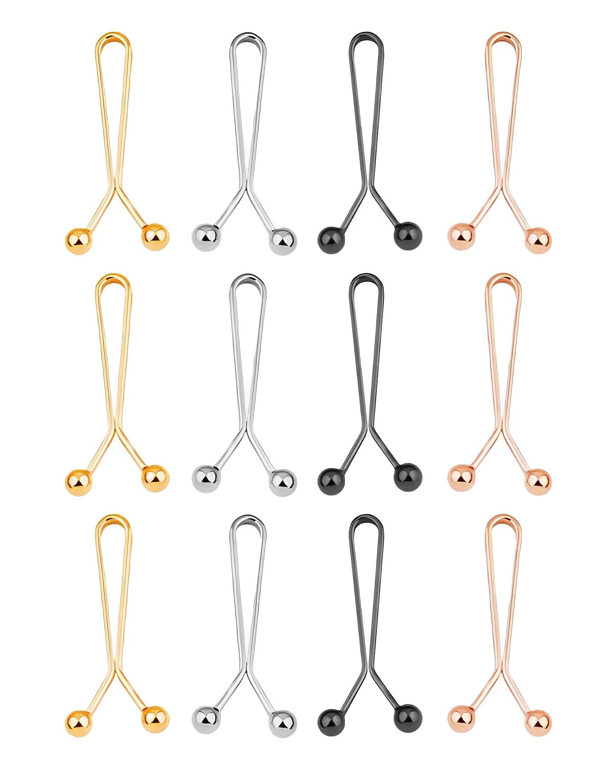 12 Piezas Clip de Ajuste de Pantalones,Adjustable Jeans Buttons,Tensores de Cintura para Pantalones,Botones de Cintura Extraíbles,para Jeans,Faldas,Mangas(Oro,Plata,Negro,Oro-Rosa)