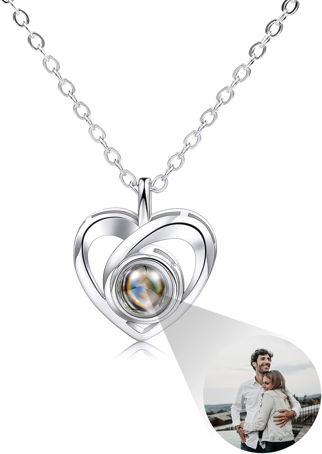 INBLUE Personalized Projection Picture Pendant 925 Sterling Silver Necklace Heart-Shaped Pendant Birthday Anniversary Jewelry Gifts for Her/Women/Mom/Girlfriend