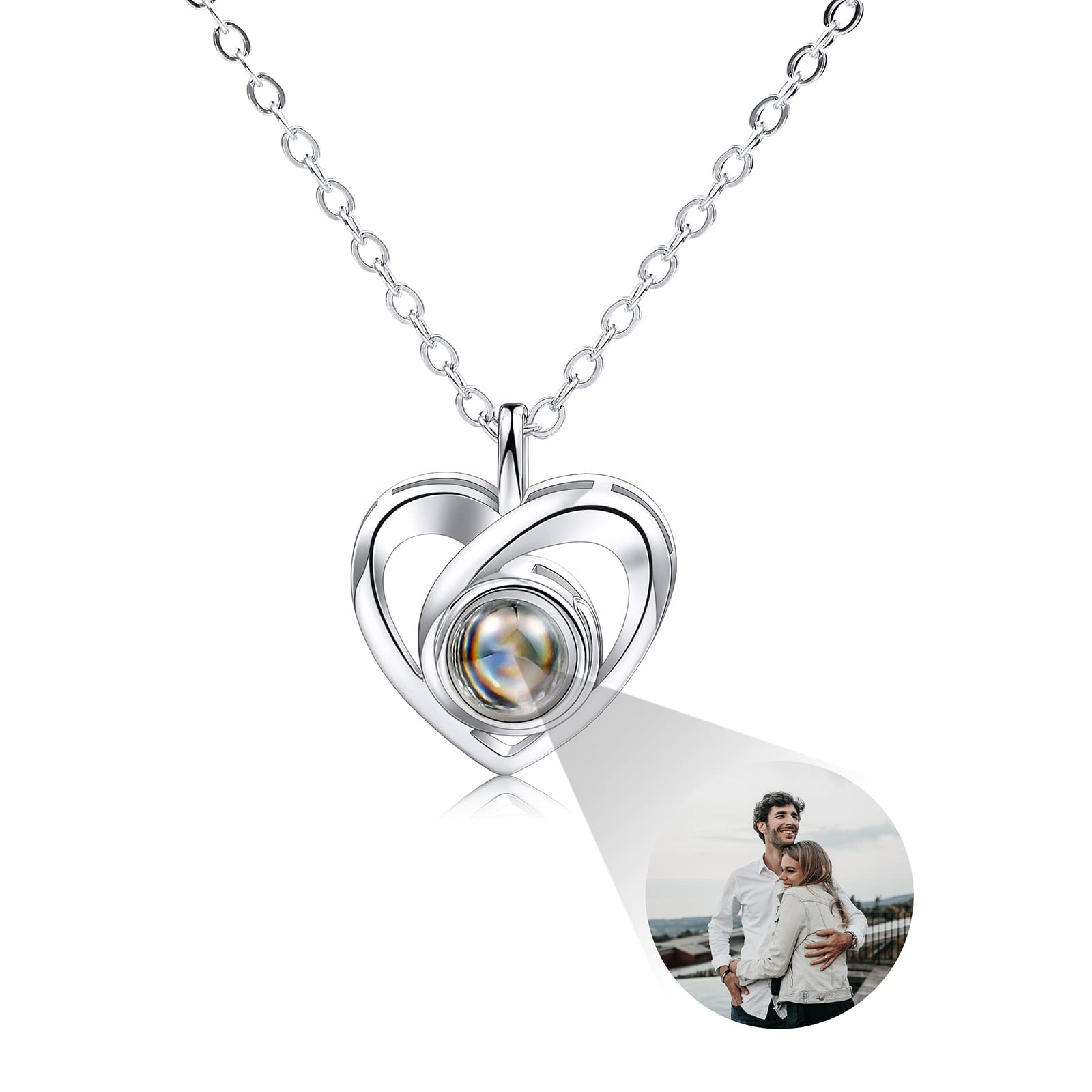 INBLUEColgante con Imagen de Proyección Personalizada Collar de Plata de Ley 925 Colgante En Forma de Corazón de Cumpleaños para Ella/Mujer/Novia/Joyería para Mamá