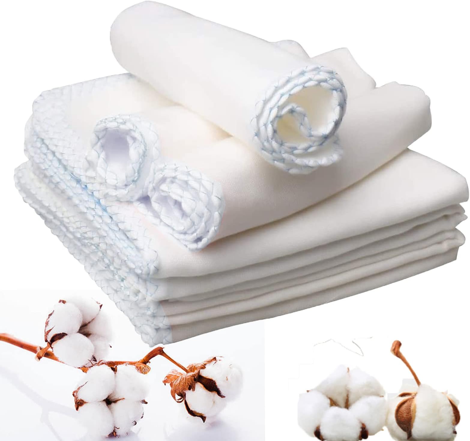 – 10 PCS Muslin Face Cloths, 12 x 12 Inch 100% Cotton Soft Skin-Friendly Muslin Squares Reusable White Muslin Cloth Machine Washable for Makeup Removal, Baby Bibs, Mouth Wipes, Face Wash Cloths