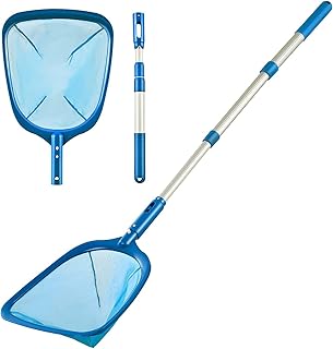 Skimmer de Piscina, Rede de Skimmer de Piscina de 5,2 Pés, Rede de Ancinho de Folha Com 4 Seções Telescópicas, Poste de Alumínio para Limpeza de Lagoas, Banheira de Hidromassagem