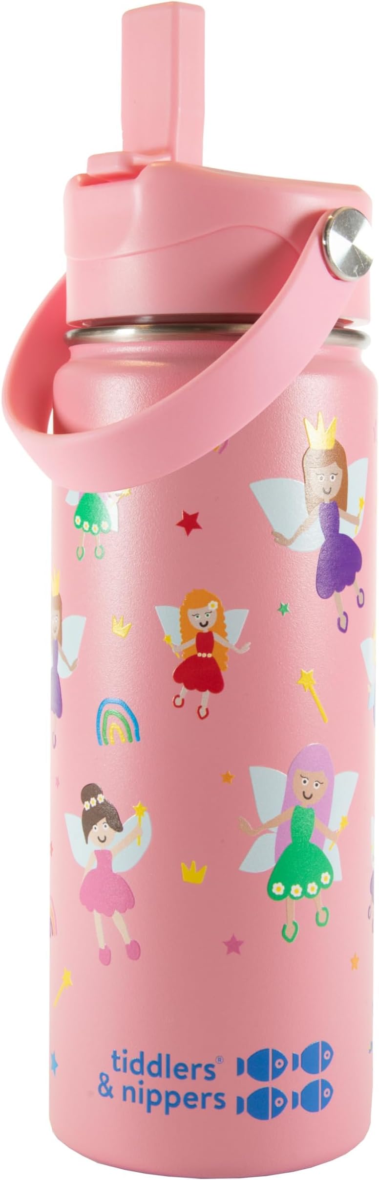 Stainless Steel Vacuum Insulated Double Wall Kids Reusable Water Bottle with Leak Proof Straw 500ml | Keeps Cool for 24hrs & Warm for 10hrs + (Fabulous Fairies)