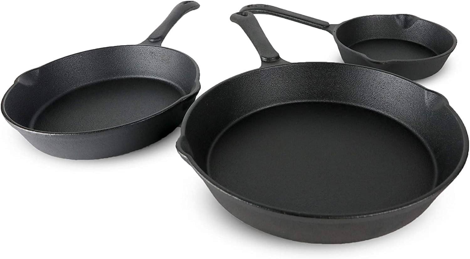 Cuisiland Quality Pre-Seasoned Cast Iron Fry Pan Set - 10", 8", 6.5" Pans