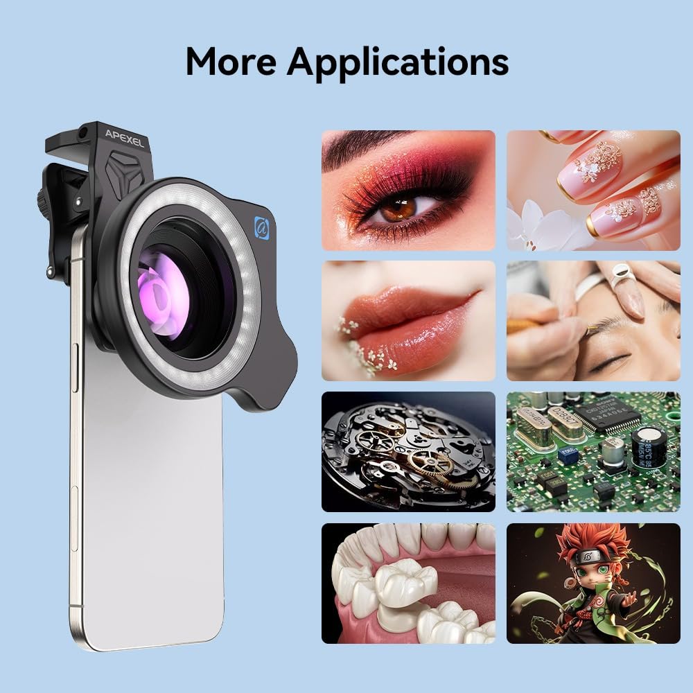 INF APEXEL APL-ZM100FL26 Kit d'objectif pour téléphone portable – Macro, zoom et lampe de poche pour une meilleure photographie mobile